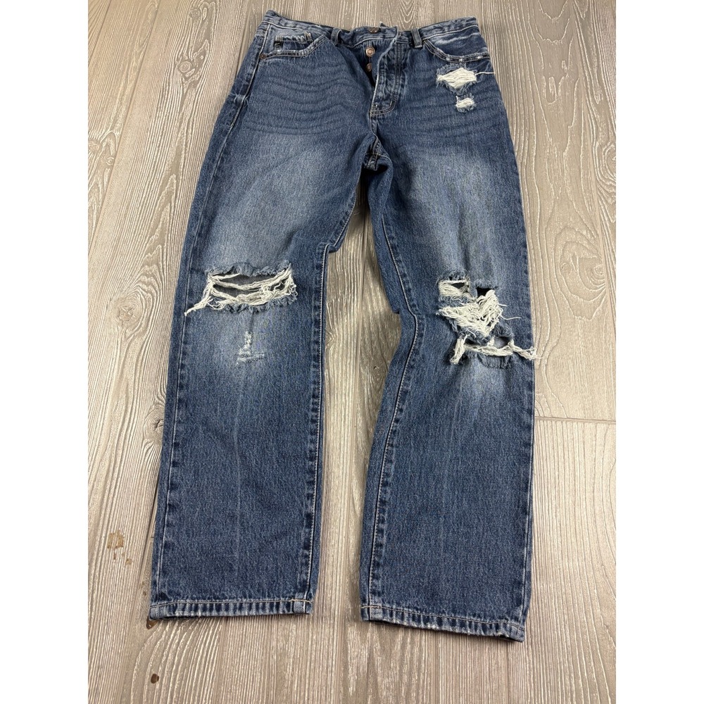 KanCan Womens Size 5 Distressed Straight Leg Blue Denim Jeans 100% Cotton